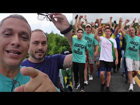 🚨AGORA: Carlos Bolsonaro acaba de chegar na caminhada até Brasília com Nikolas Ferreira e Gayer