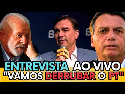 FLÁVIO BOLSONARO NÃO ARREGA E REBATE JORNALISTA AO VIVO "VAMOS DERRUBAR O PT DE LULA"